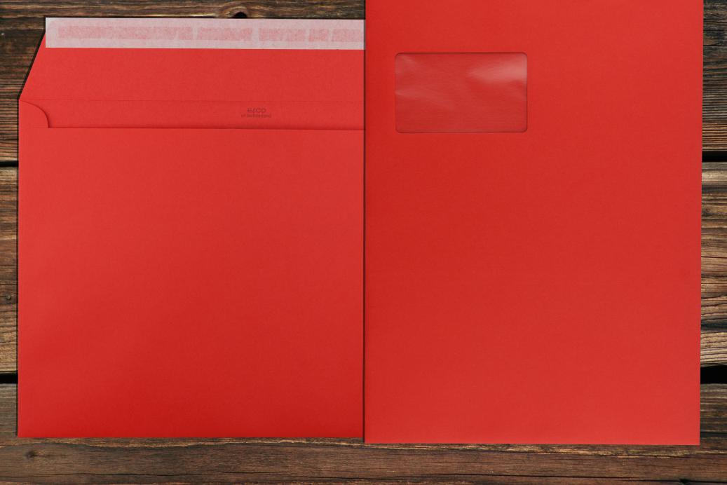 Briefhüllen mit Fenster C4 229x324 mm Haftklebend Intensivrot 120 g/qm